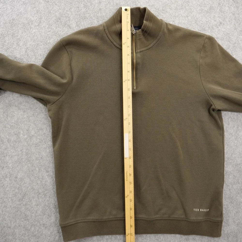Ted Baker Sweater Mens Large Brown Knit Pullover Long Sleeve Mock Neck 1/4 Zip